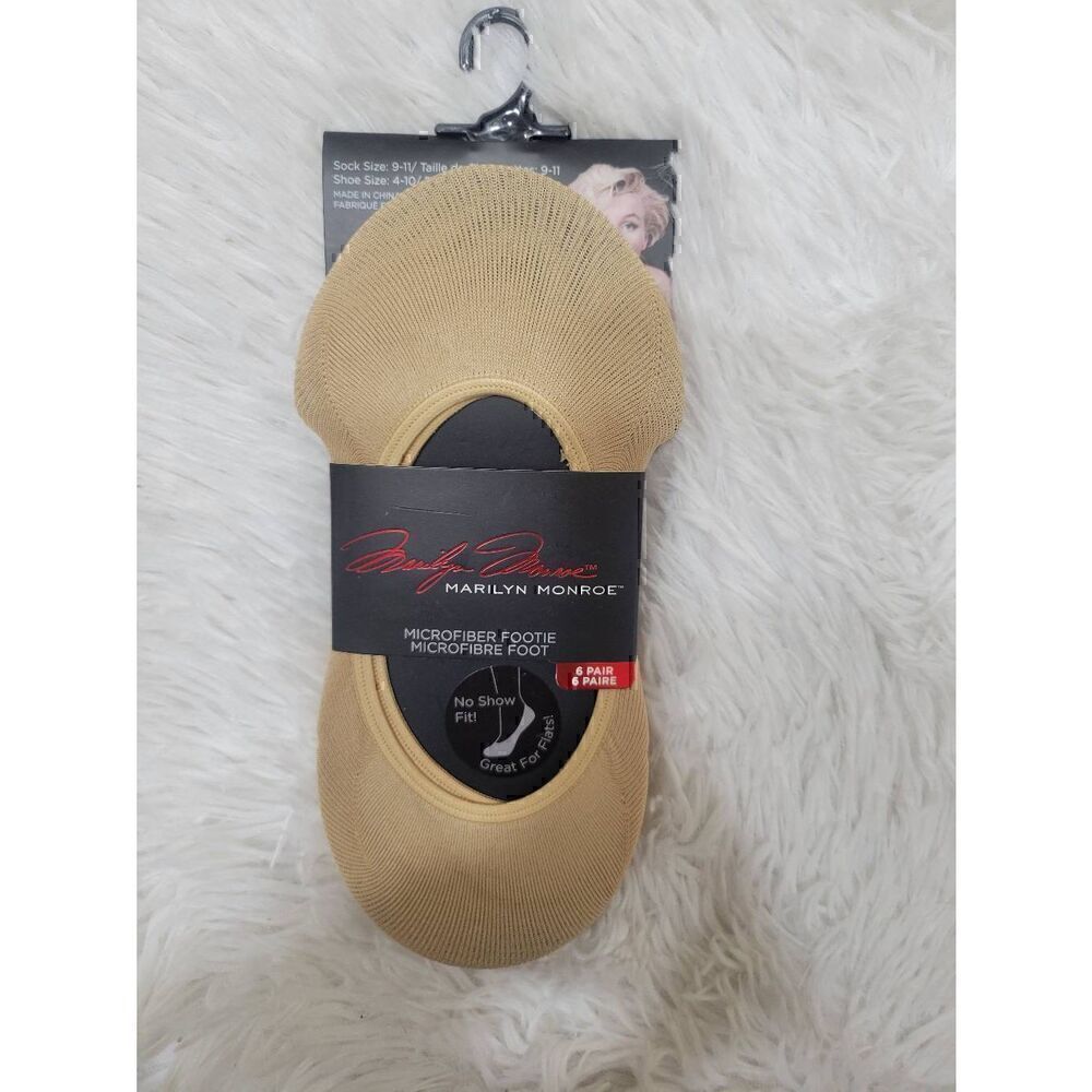 Marilyn Monroe Microfiber No Show Footie Socks 6 Pairs Nude New Sz 4-10